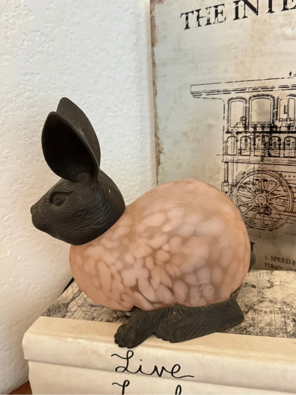 Vintage Andrea by Sadek Tin Chi Rabbit Lamp Glass & Brass Pink Spotted Bunny